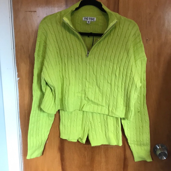 tik tok Tops - Lime Green Sweater and Biker Short Set